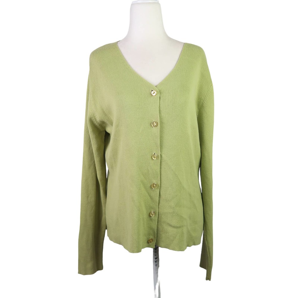 Vintage 90s BP Nordstrom Lime Green Knit Button Front Cardigan Sweater XL